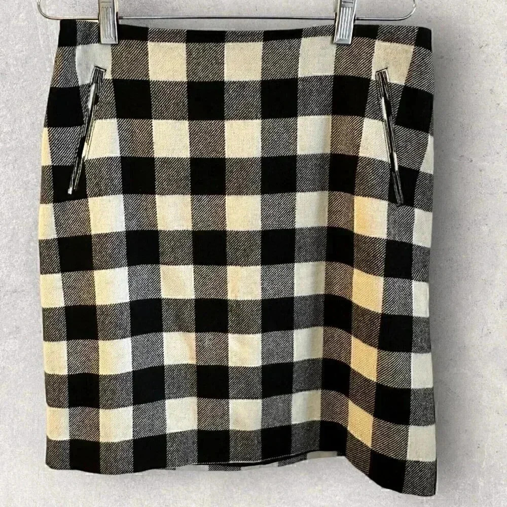 TALBOTS NWT $99 Black White Buffalo Plaid Lined Wool Blend Skirt Women's Size 8